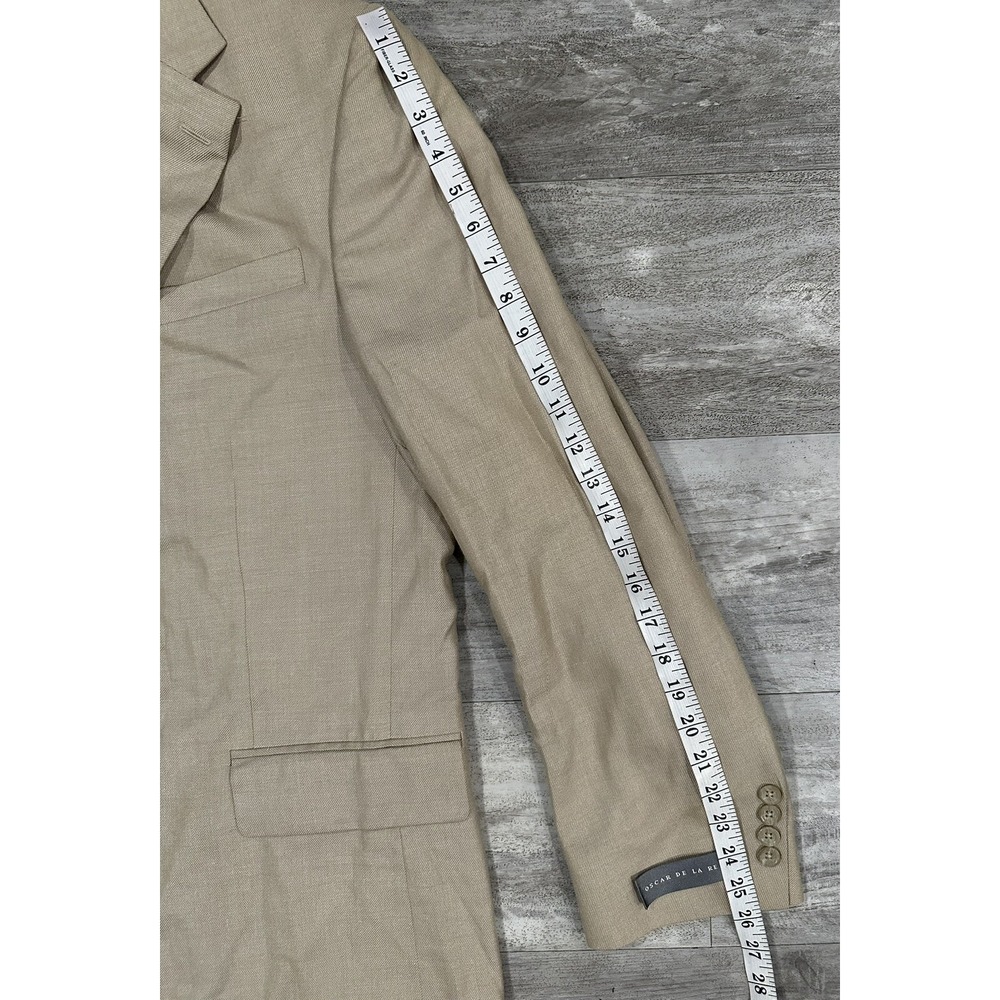 Oscar de la Renta Sportcoat Blazer Mens Size 42L Beige Silk Wool Blend - Picture 5 of 10